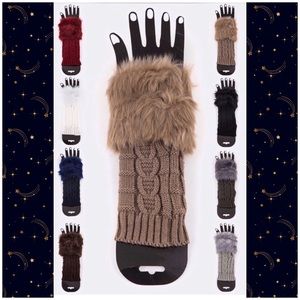 Fur Trim Knit Fingerless Gloves